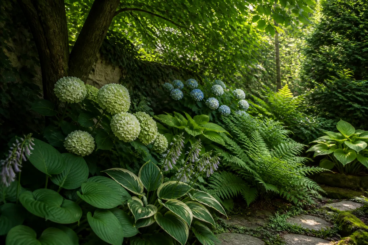plante de umbră grădină curte românească amenajare