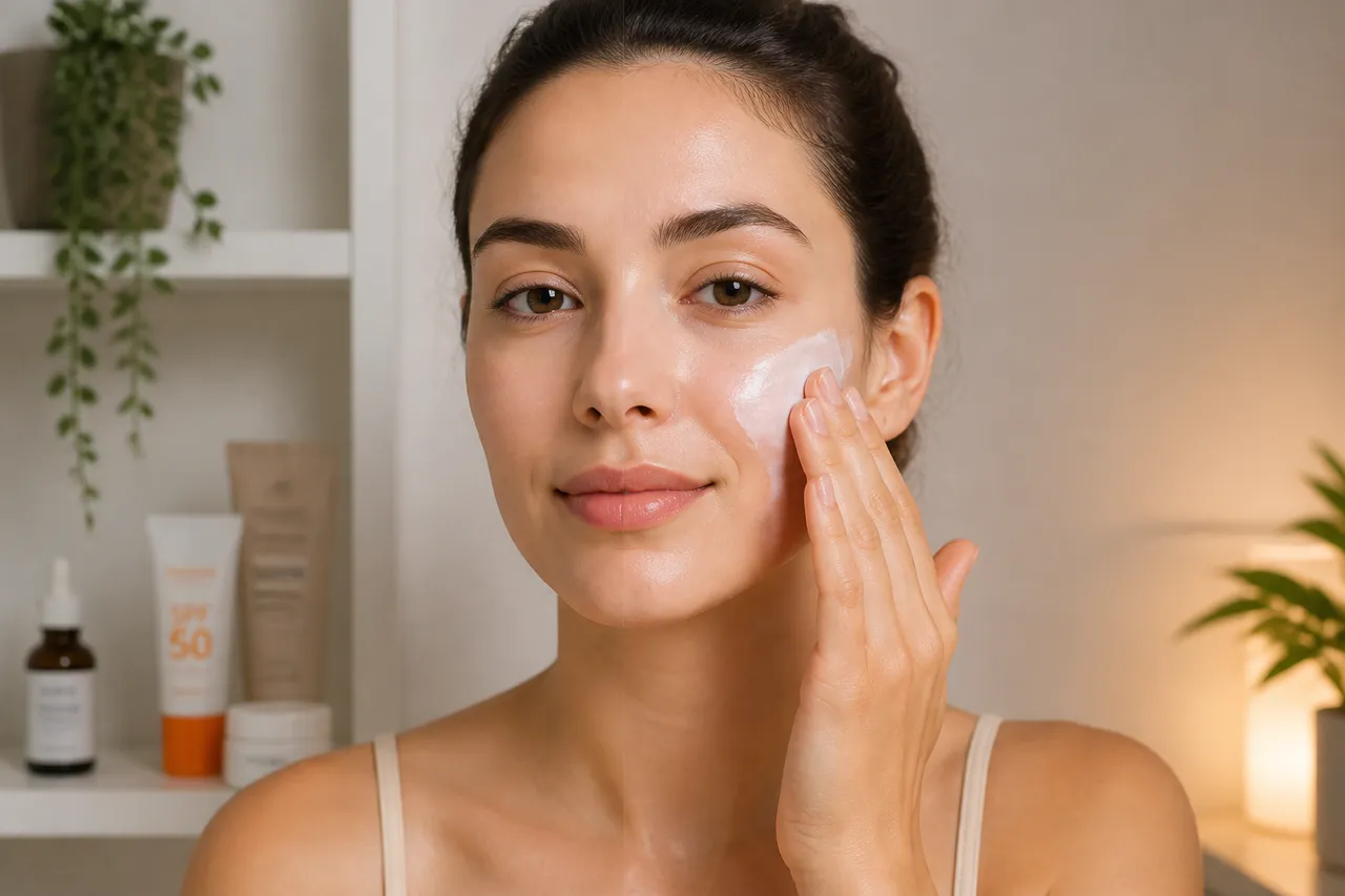 aplicarea cremei cu SPF pe față