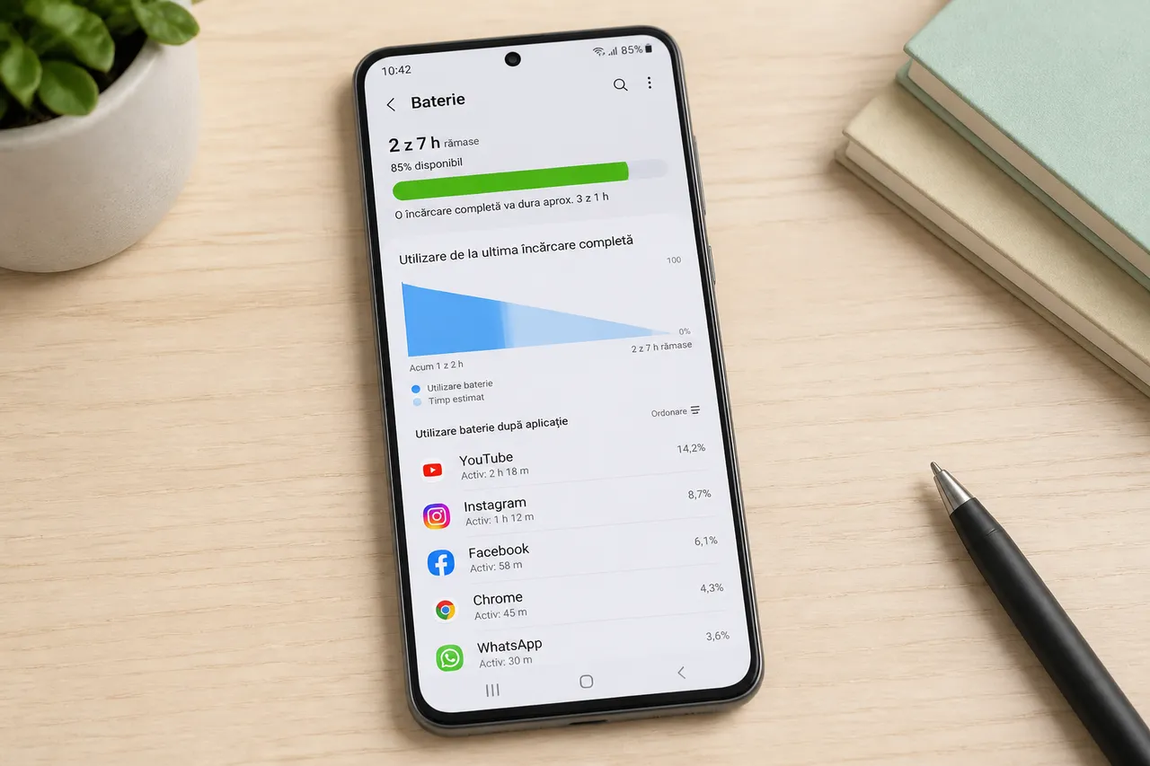 meniu baterie Samsung consum aplicații
