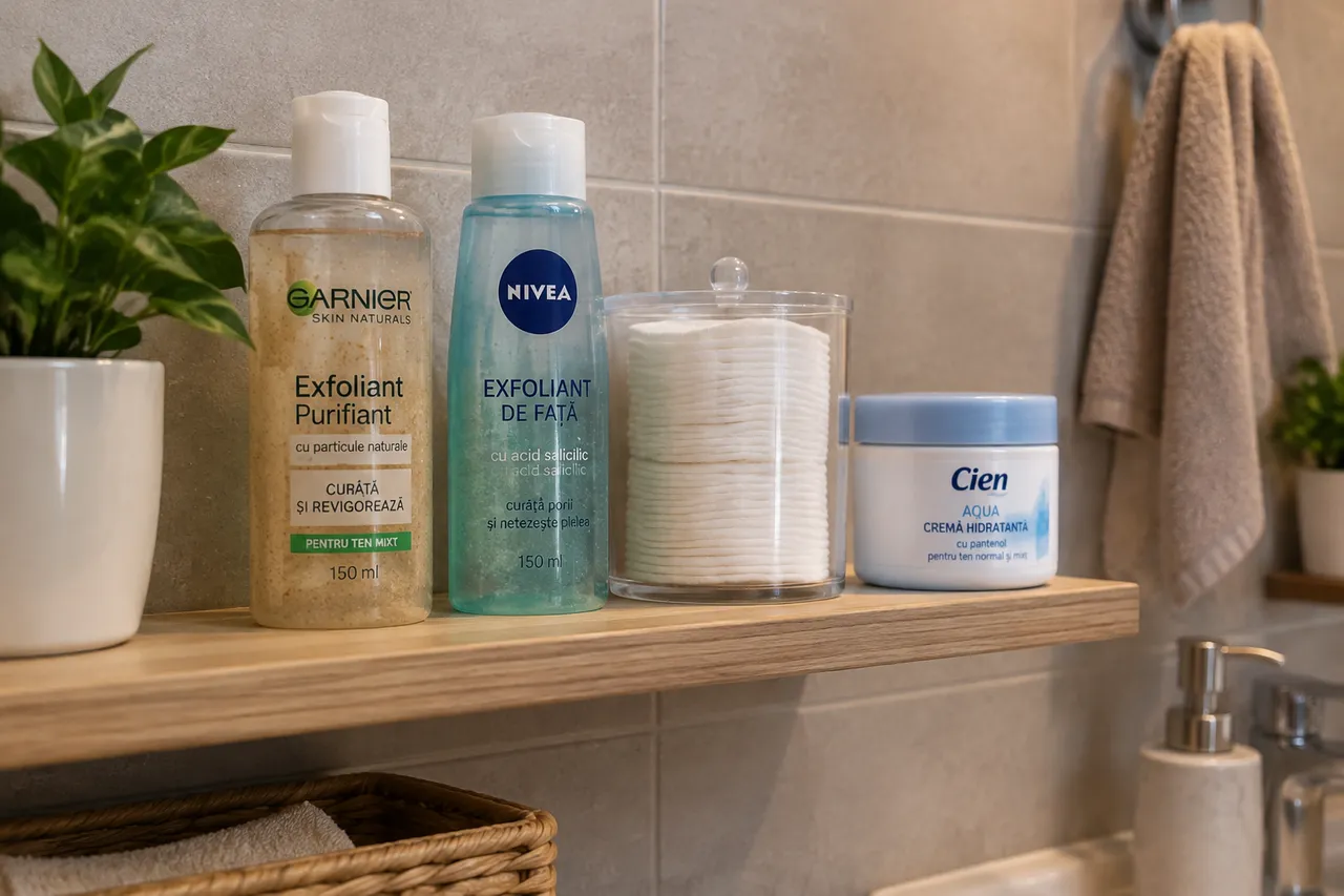 rutină de îngrijire cu acizi și produse calmante